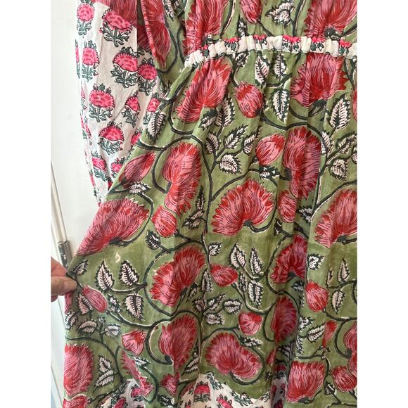 All Things Mochi Red Green Floral Cotton Tie Back Shift Dress Size XL - Picture 13 of 14